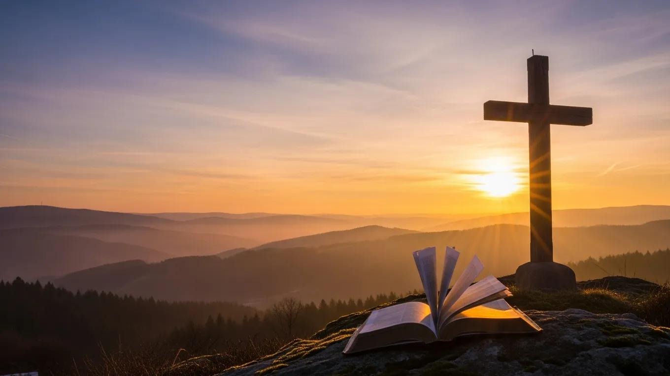Open Bible at sunrise